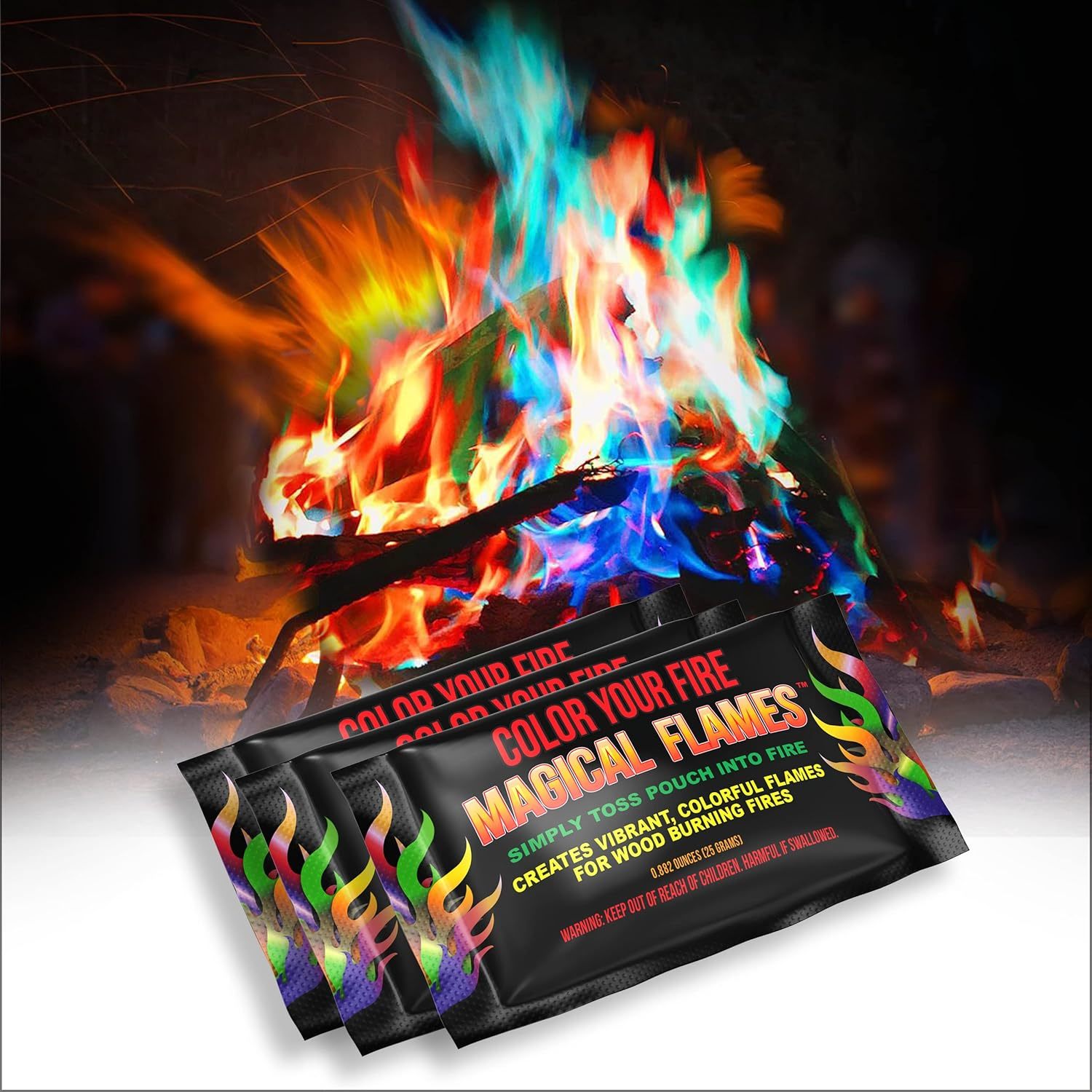 The 25-Piece Pack Of Magical Flames Fire Color-Changing Packets Is Perfe... - $32.97