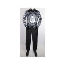Men Satin Silky Shirt Oscar Banks Turkey Singer Stage Performer 6432 Black Lions image 2