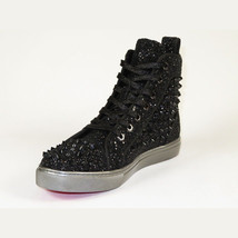 Mens High Top Shoes By FIESSO AURELIO GARCIA ,Spikes Rhine stones 2409 Black image 6
