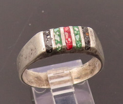 MEXICO 925 Silver - Vintage Tri Color Crushed Turquoise Ring Sz 11 - RG2... - $40.06