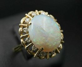 Vintage 14k Yellow Gold Over 2.20CT Oval Cut Fire Opal Pretty Halo Cocktail Ring - £71.17 GBP
