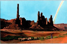 Tending Navajo Sheep Monument Valley w Rainbow Arizona Petley Postcard - £5.37 GBP