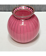 Vtg Art Deco Czechoslovakia Glass Vase Raspberry Pink w Light Silver Ove... - £68.22 GBP