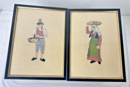 Antique Framed Petite Point Man and Woman European Clothing Matching Frames - $28.22