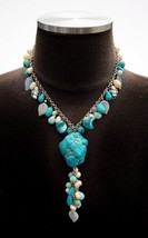NEW Beautiful Vintage Chunky Turquoise Teardrop necklace With Large Pendant - £101.53 GBP