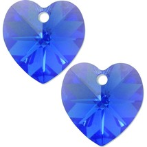 2 Sapphire AB Swarovski Crystal Heart Pendant 14mm New - £18.77 GBP