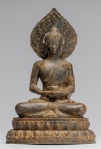 Ancien Indonésien Style Bronze Javanais Amitabha Statue de Bouddha - 32cm/13 &quot; - £1,677.93 GBP