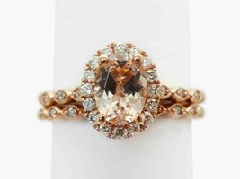 1.50ct tw Morganite &amp; Diamond Halo Engagement &amp; Wedding Set 10k Rose Gold Size 7 - £851.75 GBP