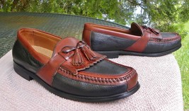 VINTAGE Johnston Murphy Leather LOAFERS 2Tone Tasseled Kilti Horsey Shoe men 9.5 - $44.95