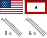 Flag 3&#39;x5&#39; US American and US Blue Star Service Polyester and Two 6&#39; Alu... - $29.88