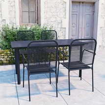  Garden Dining Set Black Powder-coated steel, glass, cotton rope - $13,393.90 MXN