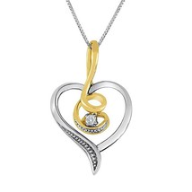 14k Two-Tone Gold Plated 0.05Ct Real Moissanite Twist Heart Pendant 18&quot; Chain - £59.09 GBP