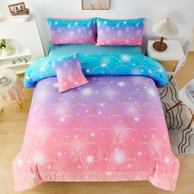 Pink Purple Mermaid Comforter Queen Size 6 Pieces Girls Bedding Set Colorful Rai - £80.20 GBP