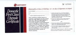 Northwest Domestic First Class Upgrade Certificate expired in 1987 Unusa... - £12.69 GBP