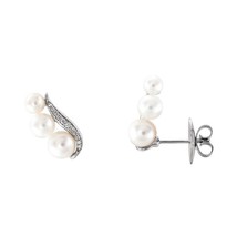 14K White Gold Freshwater Pearl and Diamond Ear Climbers - £673.91 GBP