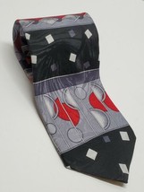 Palani Mens Silk Tie Black Silver Red White Abstract Print 100% USA Ital... - £9.32 GBP