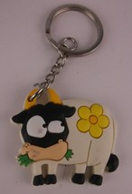 BLACK AND WHITE COW KEYCHAIN CHEWING GRASS DAISYFLOWER PVC SOFT TOY COLO... - $4.99