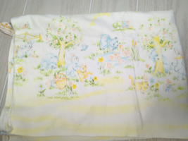 Dundee Vintage Baby Receiving Blanket yellow green blue bunnies cats bears trees - £7.82 GBP