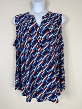 NWT Cocomo Blouse Womens Plus Size 3X Blue/Red Mosaic Pocket V-neck Slee... - $28.80
