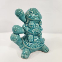 Three Tier Tortoise Ceramic Turtle Figurine Blue Glaze Crazing Feng Shui Lucky - £38.51 GBP