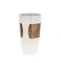 Starbucks Copper Band White Ceramic Glass Cup Travel Double Wall Mug 10 OZ Logo - £31.64 GBP