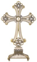 Decorative Ivory Jeweled Standing Cross Rhinestones 6&quot;X 5&quot; - $19.95