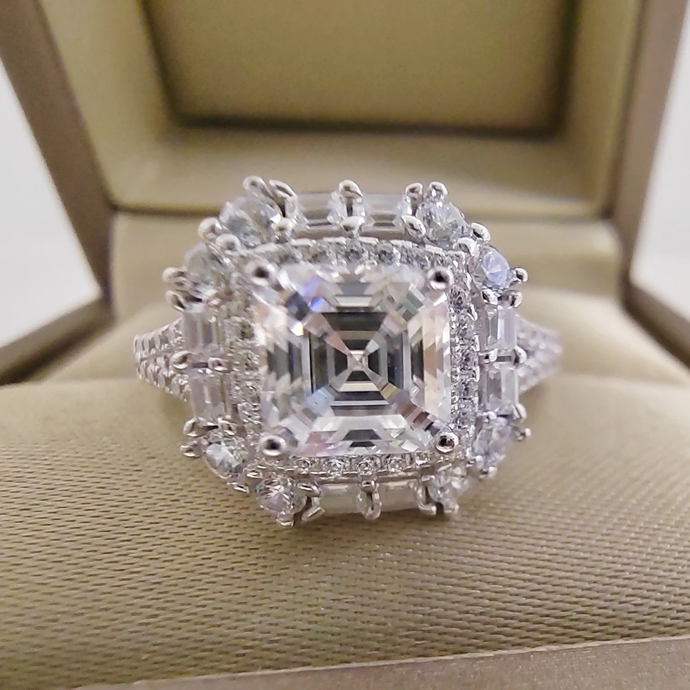 Luomans1 Carat D VSS Square Moissanite Ring with Certificate S925 Silver Women&#39;s - £82.97 GBP