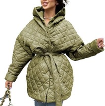 BTFBM Women Button Down Quilted Jacket Coat  Fall Winter Fashion W/ Belt SMALL - £62.83 GBP