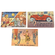 Vintage Linen Postcards Risque Comic Humor Art 1940&#39;s Naughty Cartoon Lot of 3 - £10.86 GBP