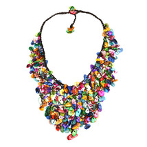 Brilliant Cascading Waterfall of Multi-Colored Seashell Bib Necklace - £18.41 GBP