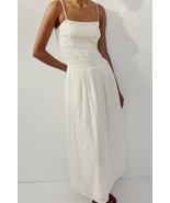 ZARA EMBROIDERED FLORAL OYSTER WHITE MIDI DRESS M - $1,476.82 MXN
