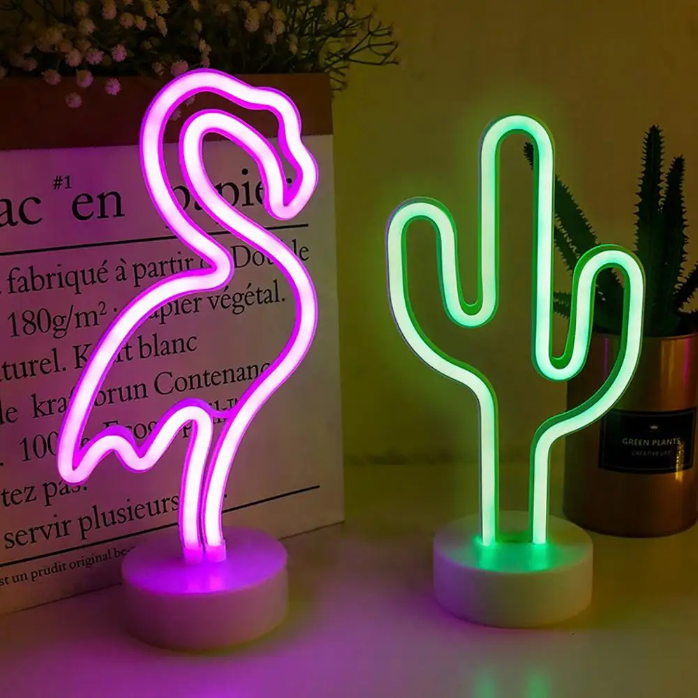 Battery/USB LED Neon Night Light Sign Flamingo Unicorn Coconut Tree Cactus - $8.64+