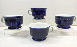 4 Arabia Finland Valencia Footed Cups Set Vintage Blue White Coffee Tea ... - $168.17