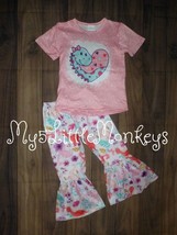 NEW Boutique Dinosaur Valentine&#39;s Day Heart Girls Bell Bottoms Outfit Set - £10.35 GBP