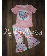 NEW Boutique Dinosaur Valentine&#39;s Day Heart Girls Bell Bottoms Outfit Set - £10.21 GBP