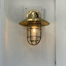 Nautical Marine Brass Passage Bulkhead Wall Vintage Light With Brass Shade - $75.88