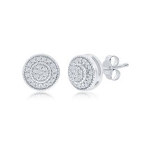 Sterling Silver, Round Halo Diamond Stud Earrings - (46 Stones) - £112.31 GBP