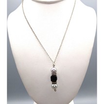 Vintage Hand Beaded Pearl and Art Glass Drop Pendant on Silver Tone Chain Neckla - £34.02 GBP