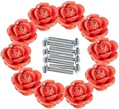 10 pcs RED Ceramic Vintage Floral Rose Cabinet Knobs USA SELLER Fast Shipping - £18.86 GBP
