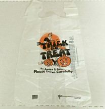Vintage plastic trick or treat bag Halloween bag witch pumpkin cat movie... - $19.75