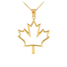 14K Solid Yellow Gold Open Design Maple Leaf Pendant Necklace - £135.33 GBP+