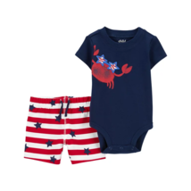 Carter&#39;s Child of Mine Baby Boy Patriotic Bodysuit &amp; Pant Set Crab Blue ... - £11.89 GBP