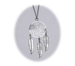 2 -18 Inch Metal Dream Catcher Silver Necklace With Feathers Dream Catcher jl666 - £12.70 GBP