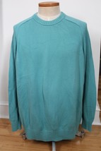 Lands End 2XL Tall 50-52 Aqua Blue Crew Neck Drifter Cotton Knit Sweater - £22.25 GBP