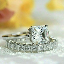 2.3Ct Princess Simulated Diamond Solitaire Bridal Ring Set 14K White Gol... - £114.34 GBP