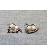 Vintage Double Pearl Replica/Diamond Replica Clip On Earrings, Silver Tone - £7.45 GBP