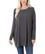 MSRP $25 Zenana Ash Gray Round-Neck Dolman-Sleeve Tunic Ash Grey Size Small - $11.39