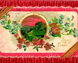 Love&#39;s Token Flowers Faux Wood Frame Valentines Embossed UNP 1910s Postcard - $15.79