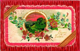 Love&#39;s Token Flowers Faux Wood Frame Valentines Embossed UNP 1910s Postcard - £12.57 GBP