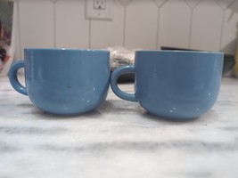 Blue Stoneware Teacup Set, Newcor 8 Oz Coffee Tea Cups, Vintage Drinkware - $12.87
